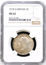 1918 Great Britain 2 Shillings, Florin, NGC MS 62, KM-817