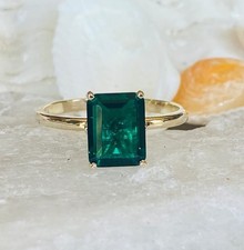 925 Sterling Silver Natural Green Emerald Handmade Ring Gift For Her