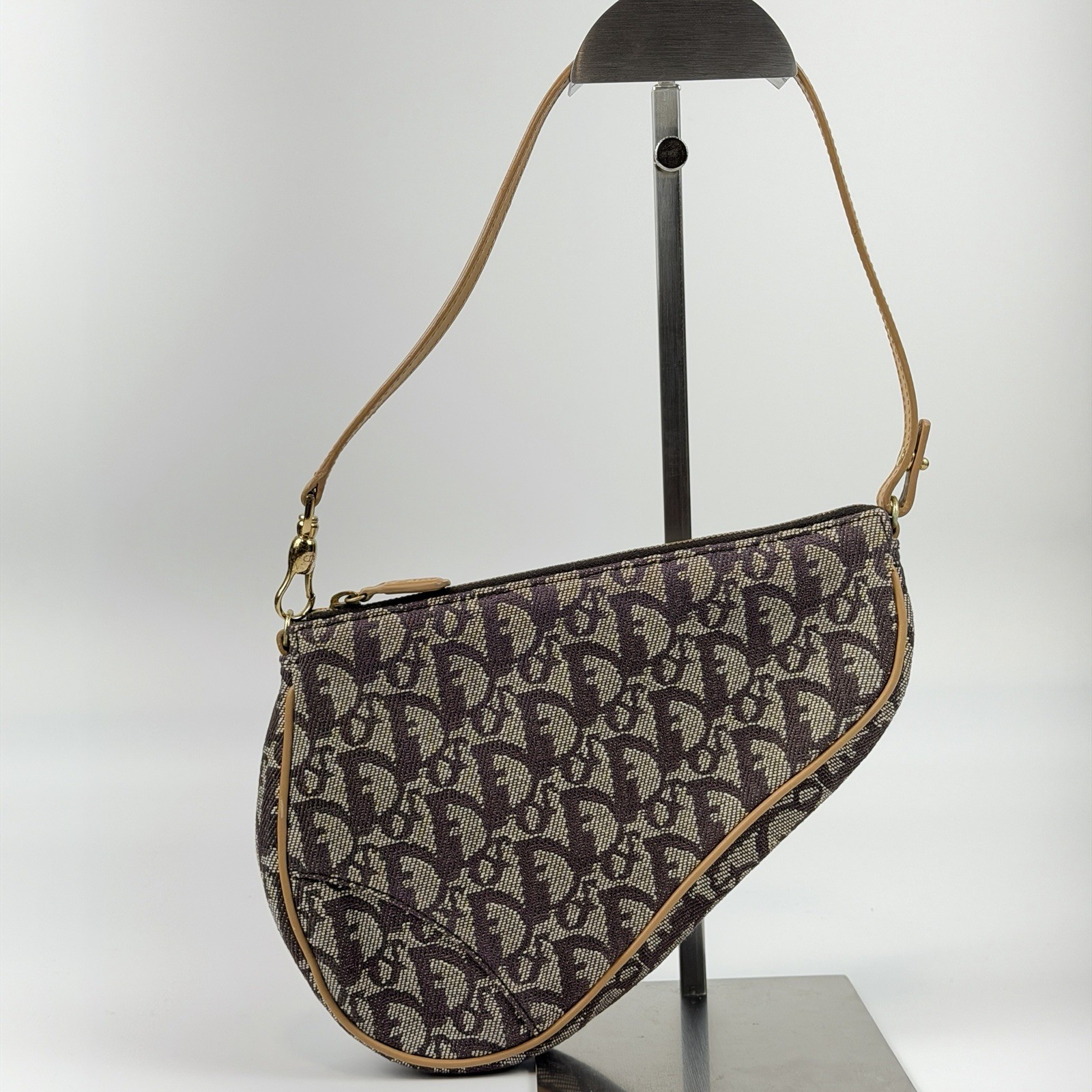 Auth Christian Dior 2001 Trotter Saddle Bag Accessory Pouch Canvas Brown t77