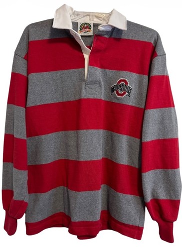 Vintage Barbarian Ohio State Buckeyes Long Sleeve Rugby Polo Shirt Sz L