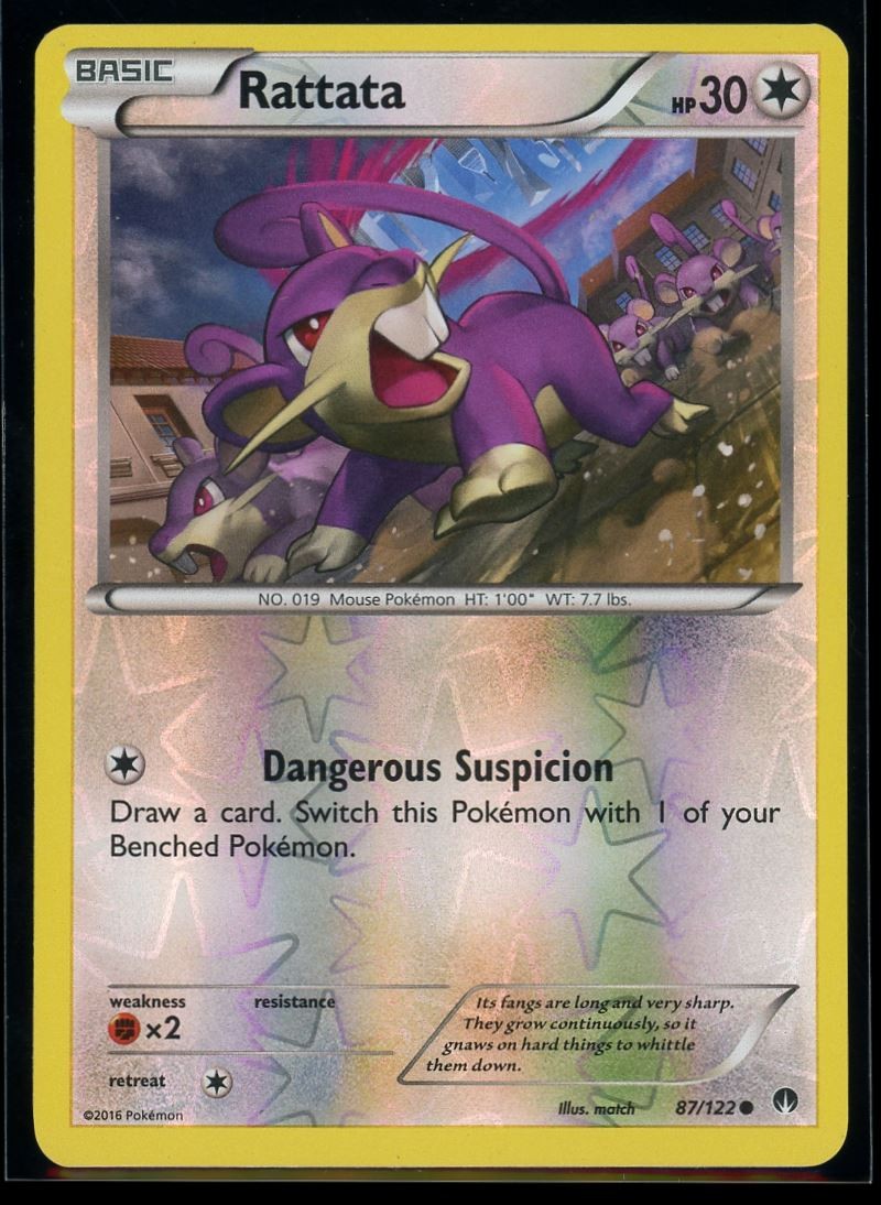 2016 XY - BREAKpoint Rattata Reverse Holo Pokemon Card #87