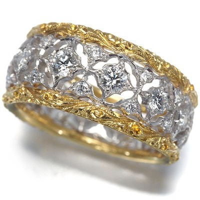 Auth FEDERICO BUCCELLATI Ring Diamond Bicolor Openwork US5.25-5.5 18K YG/WG