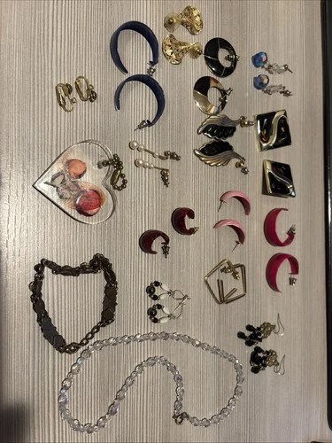 Grandmas old Costume Jewelry Lot Vintage Necklaces, Earing, Wrist Band