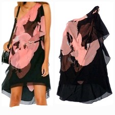 Halston Heritage Black & Pink Orchid Spring 2016 RTW Runway One-Shoulder Dress 6