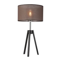 Tischleuchte Braun Schwarz Stoff Holz Dreibein 62Cm Hoch E27 Nachttischlampe