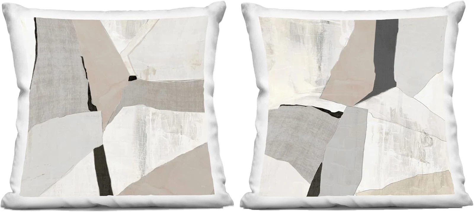 Beige Structured Muted Shapes Indoor Throw Pillows - Set of 2, 18" x 18