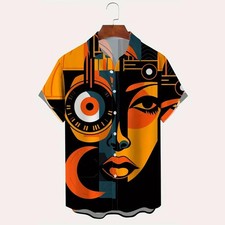 Mens Bold Abstract Art Short Sleeve Button Down Shirt