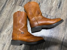 Justin USA Made Work Western Boots Men's 7.5 D Brown Leather Roper Lug Sole