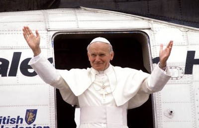 Pope John Paul II gesturing farewell as he leaves Liverpool's Spek- Old Photo