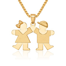 14K Solid Yellow Gold Engraved Girl Left Boy Right Necklace