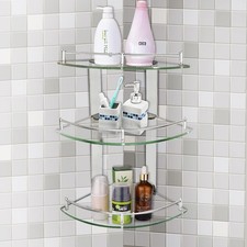 Heavy Duty Glass Corner Shlef 1/3 Tiers Polished Chrome Shower Caddy Bathroom