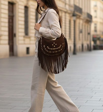 BORSA DA DONNA CON FRANGE A SPALLA E TRACOLLA PH6080 BROWN ACCESSORI MODA 2026