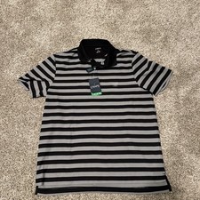 Chaps American Black Golf Polo Mens Large Black Gray Stripe Stretch NWT