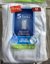 New in Package Hanes 5 Boy's White Tagless Tanks in Size M/Medium 10-12 