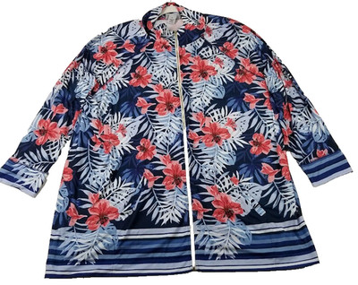 Catherines Jacket Women's 3X Floral Striped Long Sleeves Stretch Knit Full Zip