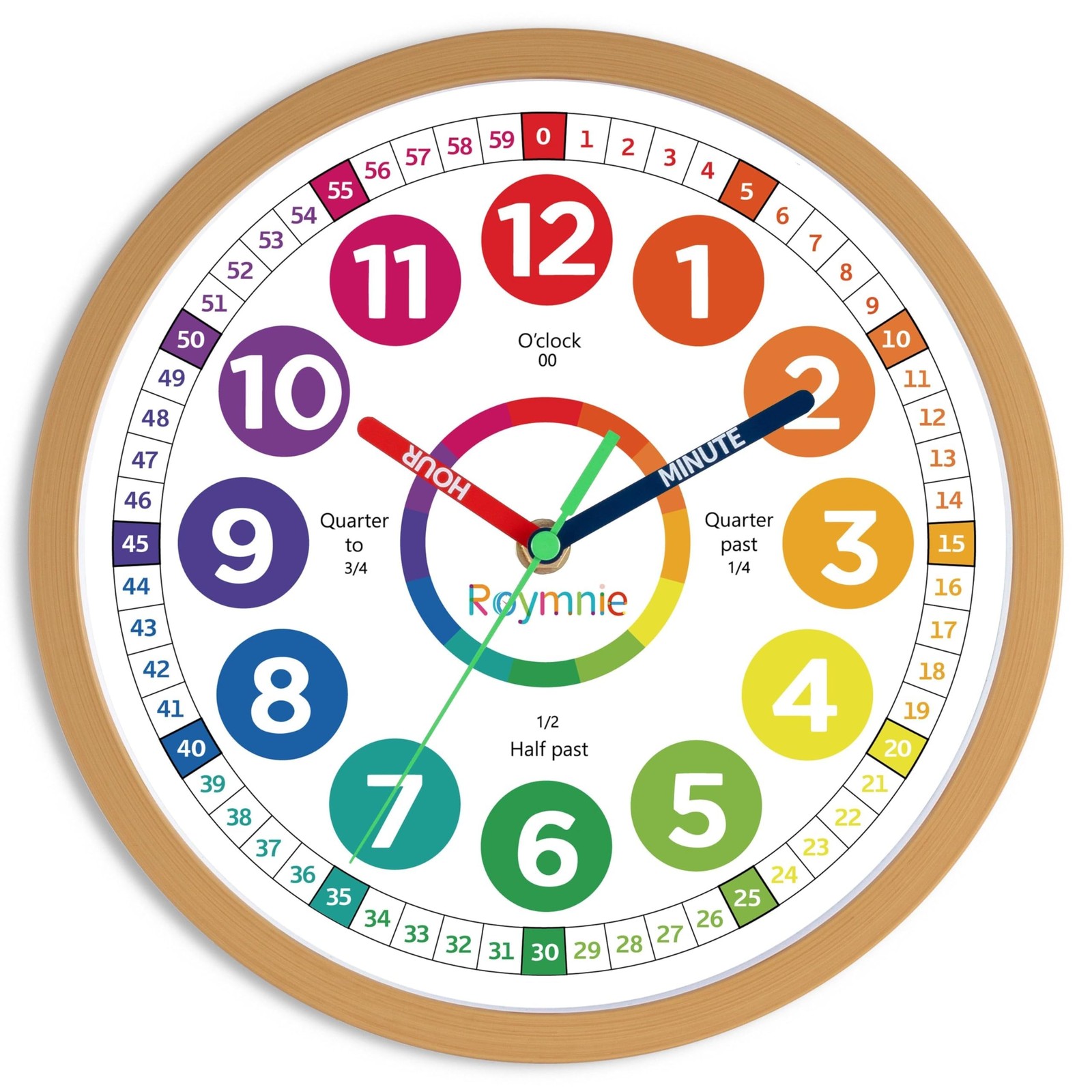 Wall Clock for Kids Learning to Tell Time Analog Non Ticking