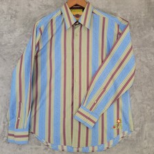 Robert Graham Flip Cuff Shirt Mens XL Multicolor Stripe Embroidered Classic Fit