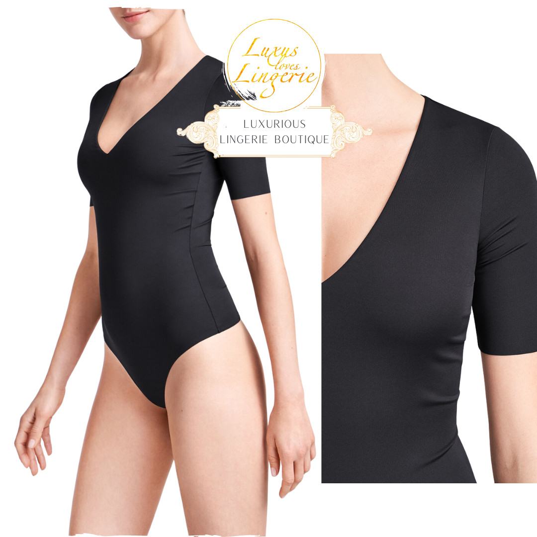 Vermont String Body by Wolford XS Black Short Sleeve Basic with V Neck