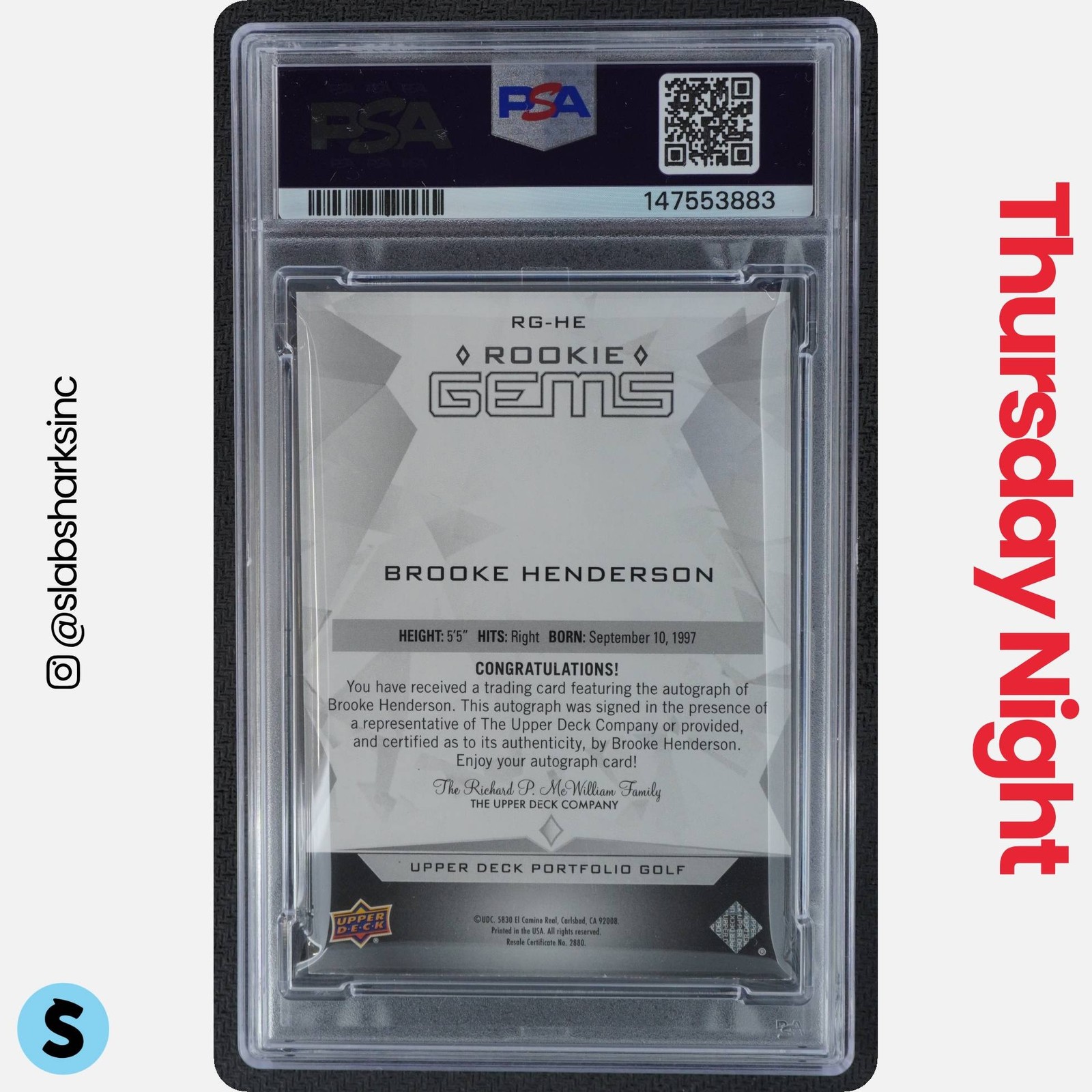 2024 UD PORTFOLIO GOLF #RG-HE BROOKE HENDERSON ROOKIE GEMS BLACK AUTO /49 view 2