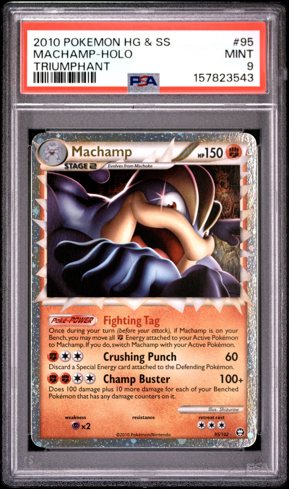 2010 POKEMON HEARTGOLD & SOULSILVER TRIUMPHANT #95 MACHAMP-HOLO PSA 9