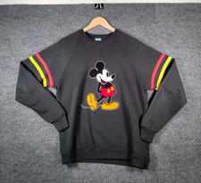 Vintage 80s Disney Mickey Mouse Sweatshirt XL Black Velvet Patch Stripe USA RARE