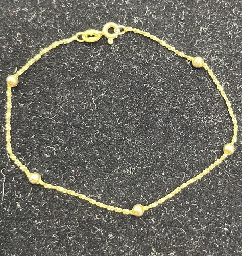 Solid 14K Yellow Gold Singapore Bead Twisted  Satellite Station Bracelet 7"