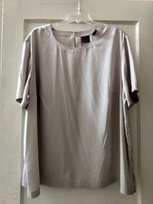 Women's 26W Laura Scott polyester short sleeve light tan business casual shirt