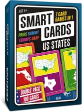 Smart Cards US States, 7 Games in 1, Pairs, Snap, Trumps, Rummy, Quiz, Learn Fac