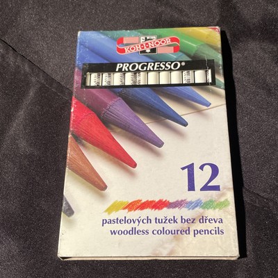 Koh-I-Noor Progresso 12 Woodless Colour Pencils White Drawing Coloring NOS