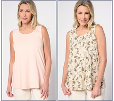 Denim  Co. Essentials Jersey 2-Pack Swing Tank Tops Pale Blush Leaf 1X New