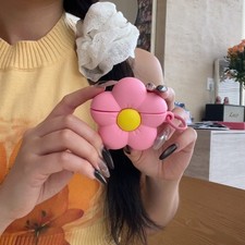 For AirPods 1 2 3 4 Pro 2 Pro3 3D Silicone Pink Flower Shockproof Earphone Case