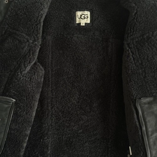 UGG Clint Men's Black Suede Lambskin Leather Shearling Trucker Jacket Coat M image 9