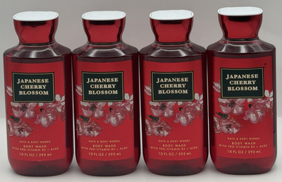 NEW Bath and Body Works Japanese Cherry Blossom Body Wash 10 Oz Bottles Set Of 4