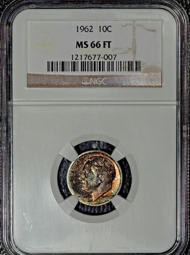 1962 Roosevelt dime, NGC MS66 FT, Pretty Toning