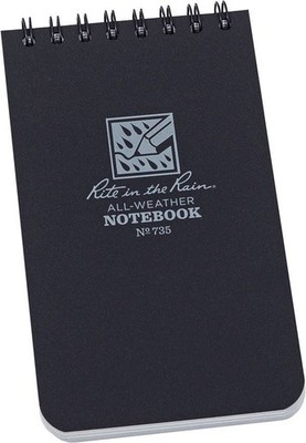 Rite In the Rain Top Spiral Black Notebook 3x5 For Weatherproof Writing USA MADE