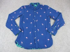 Chubbies Reversible Shirt Mens Medium Blue Flamingo Green Plaid Button Down