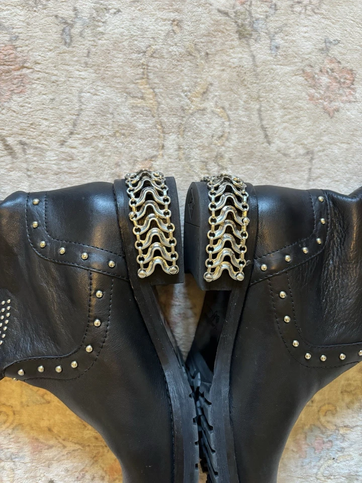 Botas de Moto Mac Usadas en Excelente Condición de Cuero Negro Tachonado DONALD J PLINER Talla 8.5 M Foto 3 de 4