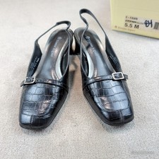 Etienne Aigner Slingback Heels Black Alligator Embossed Square Toe 90s Work 5.5
