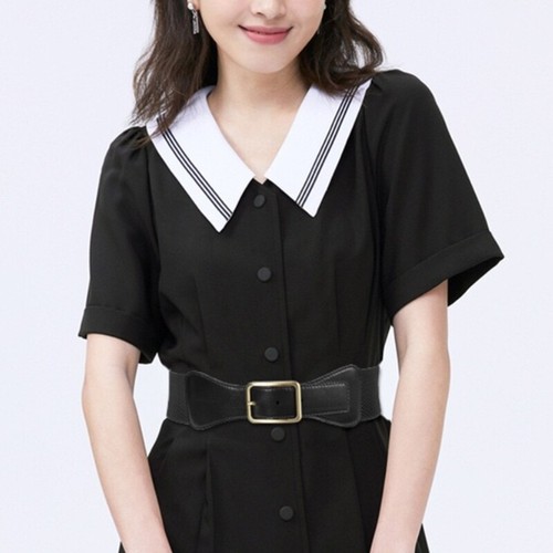 Real Leather Waist Belt Gold Buckle Elastic Waistband Dresses Jumpsuit Coat Belt - Picture 7 of 30