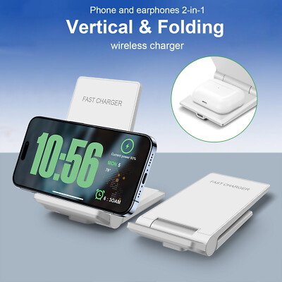 2in1 Fast Wireless Charger For Apple AirPod iPhone 15 Pro 14 Samsung S24 Z Fold6