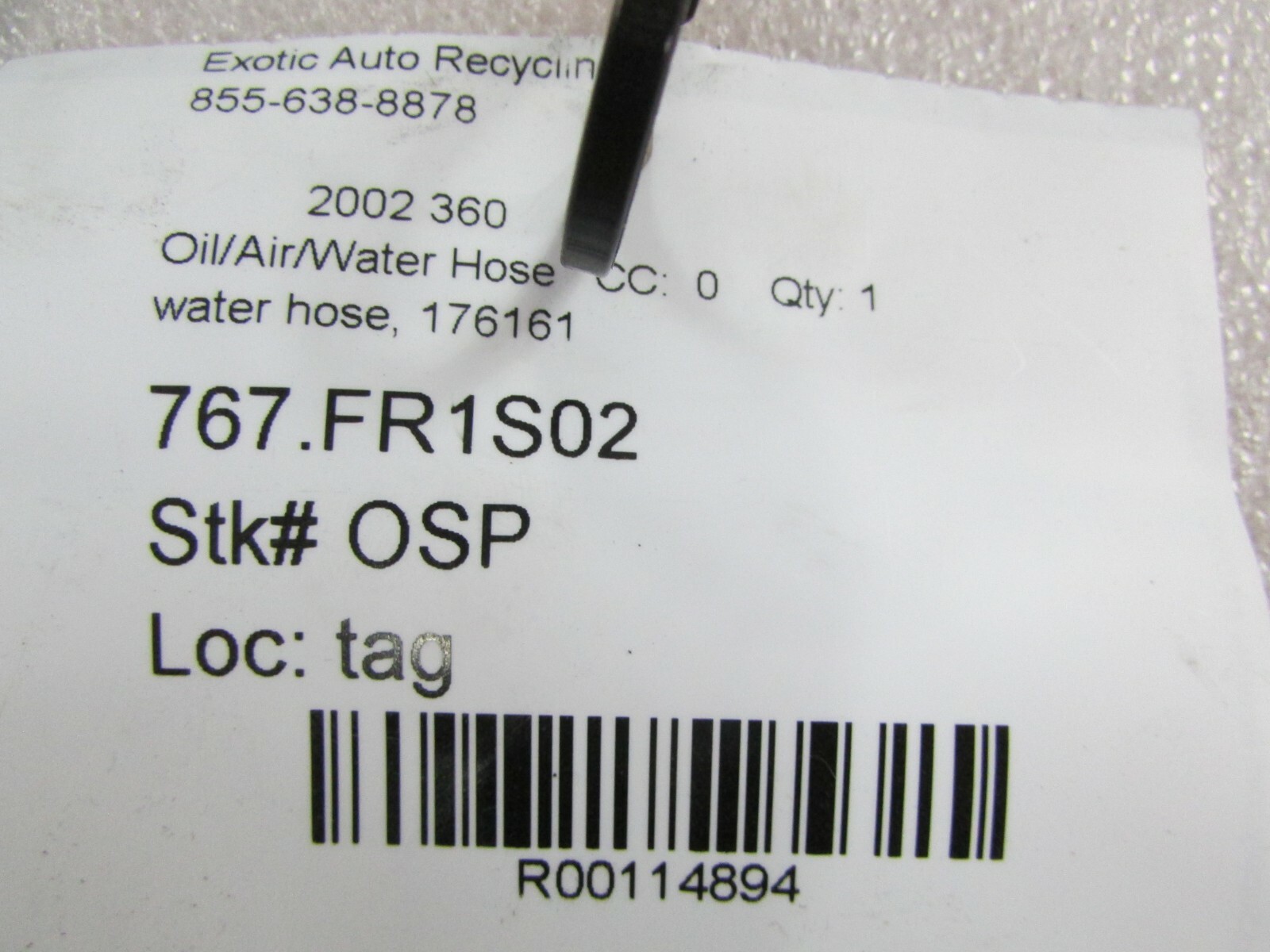 Ferrari 360 Water Hose, Used P/N 176161
