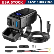 12V Dual USB Port Motorcycle Phone GPS Charger LED Voltmeter Adaper Waterproof