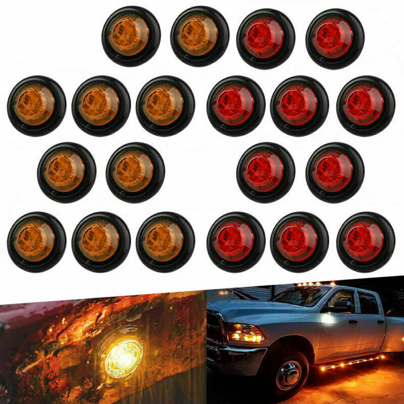 Set Of 20 Red + Amber LED Side Marker Clearance Lights Trailer Truck Pickup Ship - Foto 4