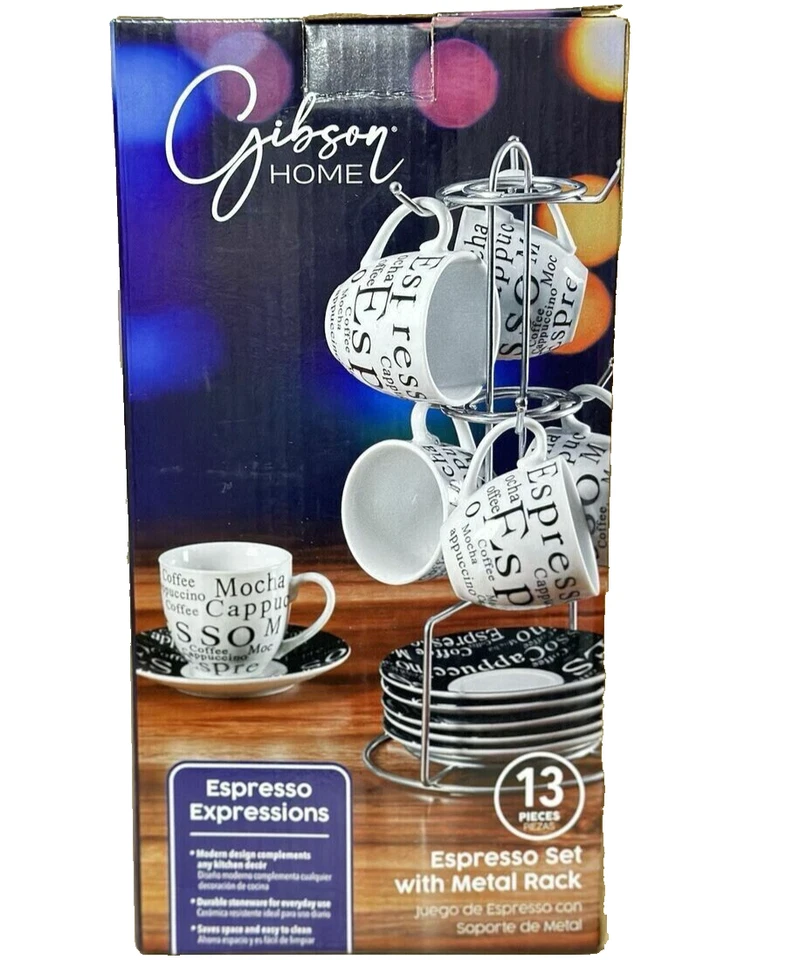 Gibson Expressions Gres Café Espresso 2.5 OZ Taza y Platillo Juego de 13 piezas Nuevo en Caja Foto 2 de 4