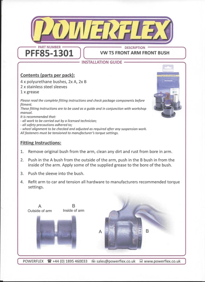 Set 4 Pu Buchsen Querlenker Vorderachse VW T5 T6 T6.1 Bus Powerflex 85-1301-1302 - Bild 4 von 4