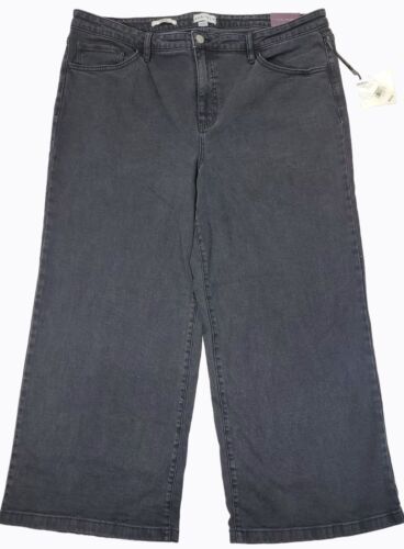 Ava & Viv Womens Plus Black Denim High Rise Relaxed Fit Wide Leg Jeans Size 20 N