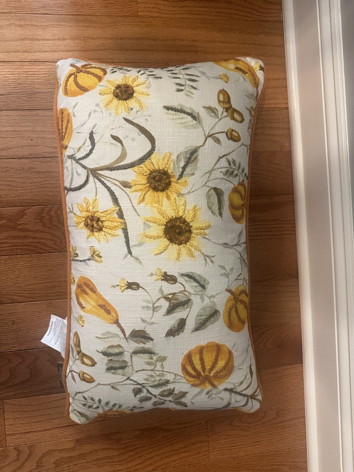 Envogue Harvest Embroidered Pillow lumbar throw. Sunflower Pumpkin