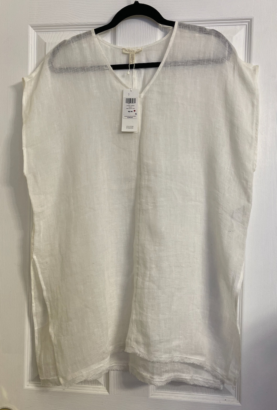 NWT $ $218 Eileen Fisher White Organic Linen Gauze V-Neck Top M