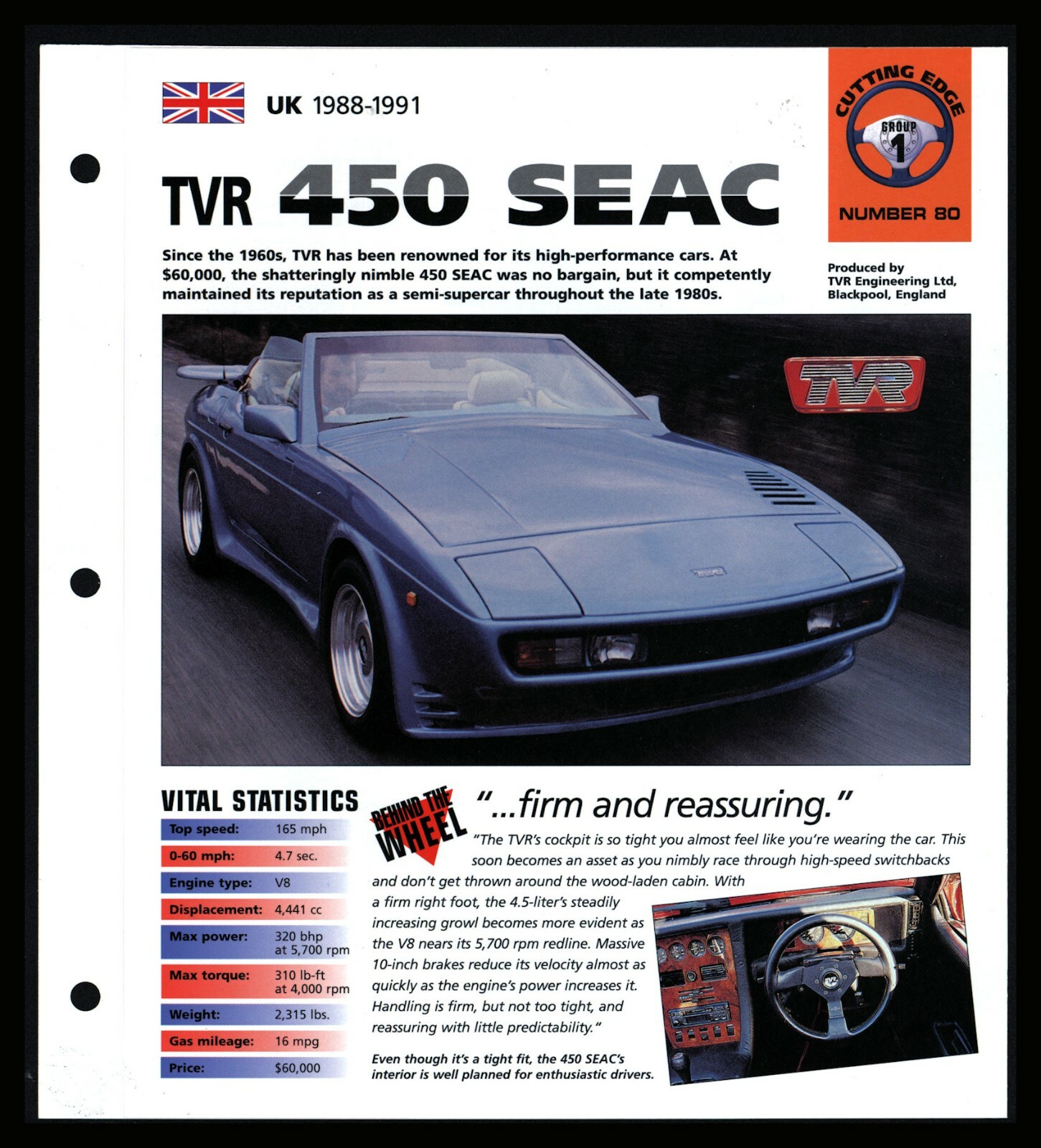 Miniature TVR 450 SEAC 1986 – Spark – Échelle 1/43 – Rouge – En Boîte