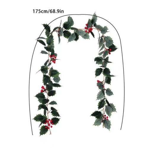 Christmas Artificial Holly Leaves Vine Garland Tree Rattan Wreath Hanging NEW - Picture 2 of 17